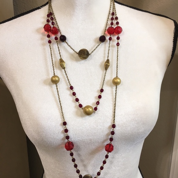 ANTIQUE GOLD BEADED 3 TIER NECKLACE - Picture 2 of 5